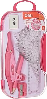 GEOMETRY BOX ( BRAND DELI ) COMPAS DRAFTING 8 PIECE SET PINK & BLUE COLOR