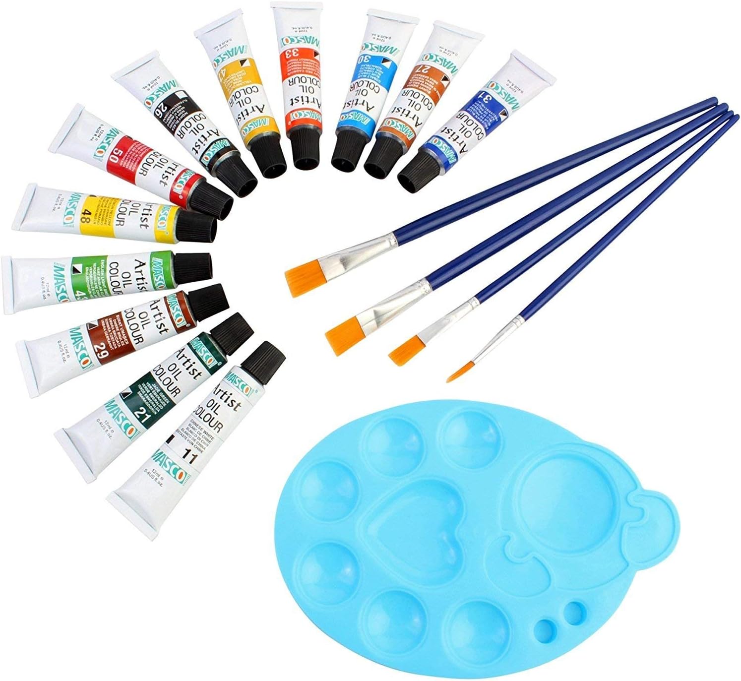 SADAF OIL COLOUR SET 12MLX12CLR WITH 4 ARTIST BRUSHES & 1 PLASTIC PALETTE