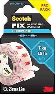 TRANSPARENT MOUNTING TAPE DOUBLE SIDED ( BRAND SCOTCH) size 25mm x 1.5 m