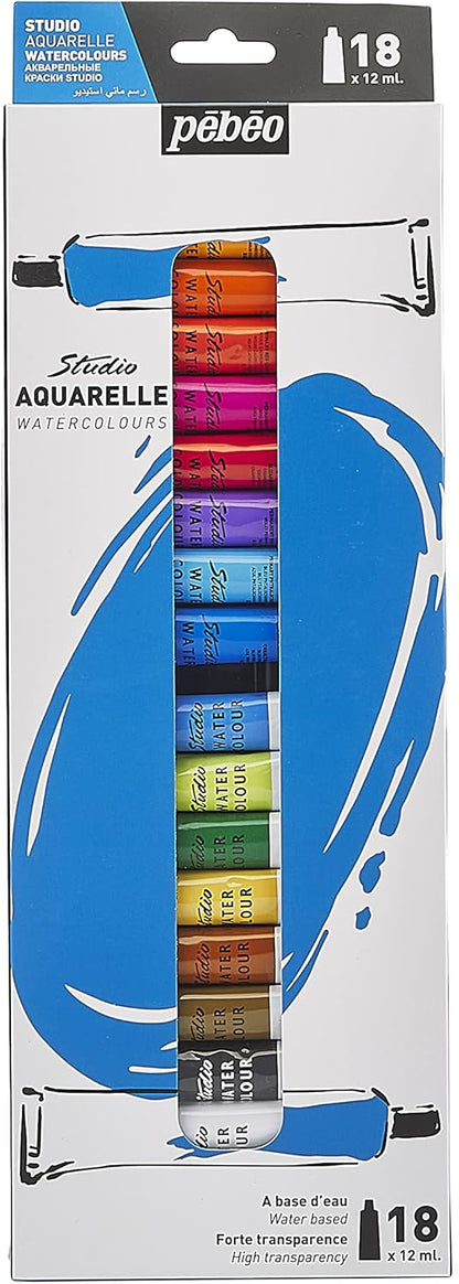 Pébéo Studio Aquarelle Watercolour Set - 18 Colors (12 ml Each)