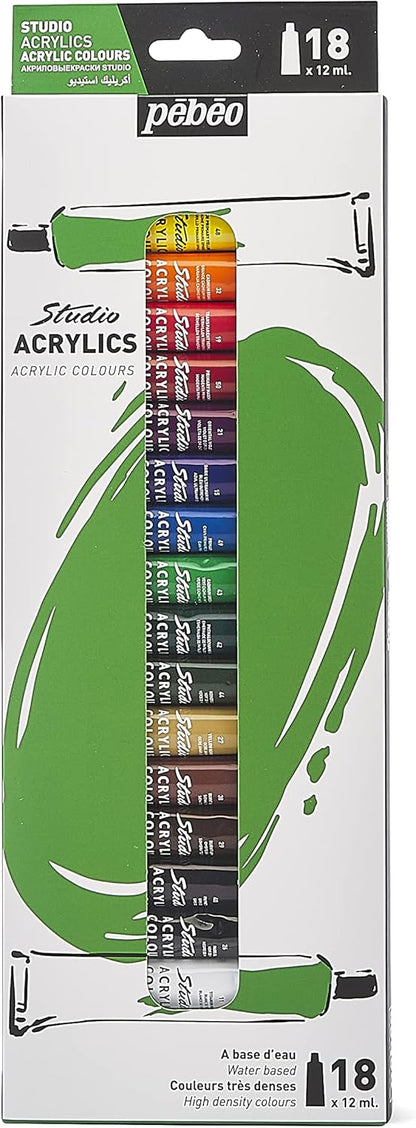 Pébéo Studio Acrylics - 18 Colors Set (12 ml Each)