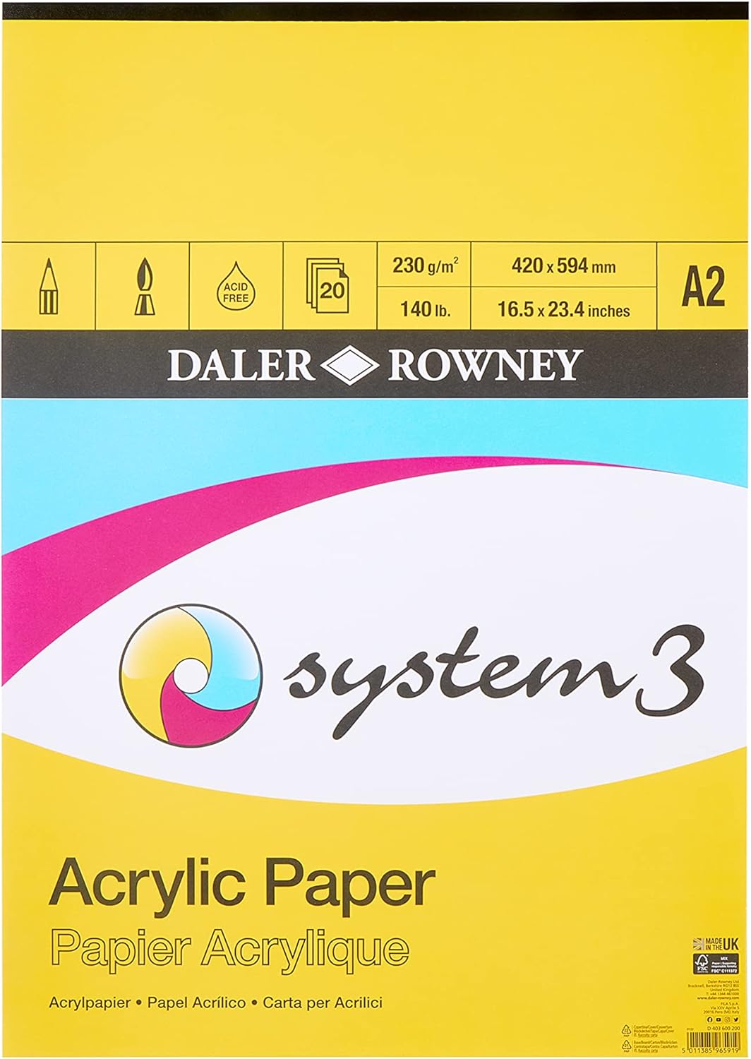 A2 ACRYLIC PAPER SYSTEM 3 ( BRAND DALER ROWNEY ) 230GSM
