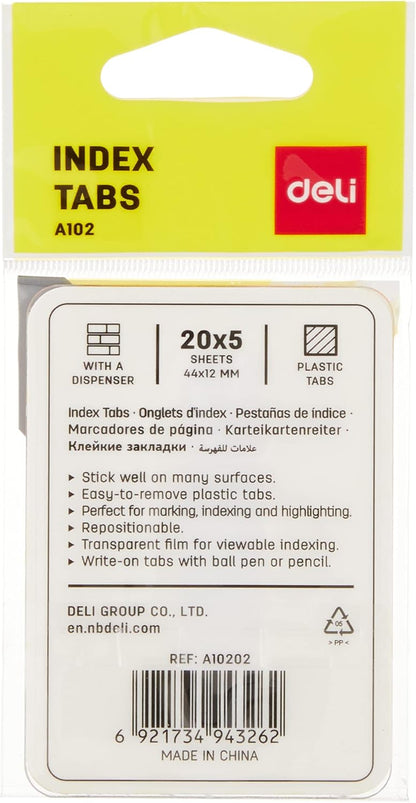 INDEX TAB STICK UP ( BRAND DELI ) 20X5 SHEETS 44X12mm