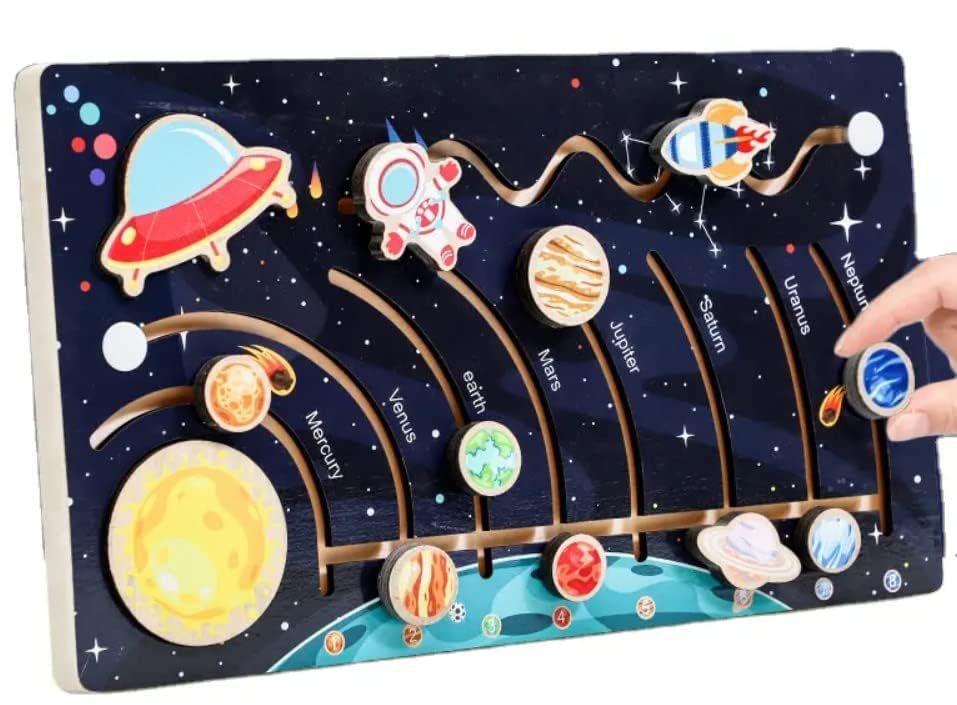 Hero Brands Montessori Wooden Solar System Slide Maze Board Game Space Planet Cognitive Baby Early Education Wooden Puzzle