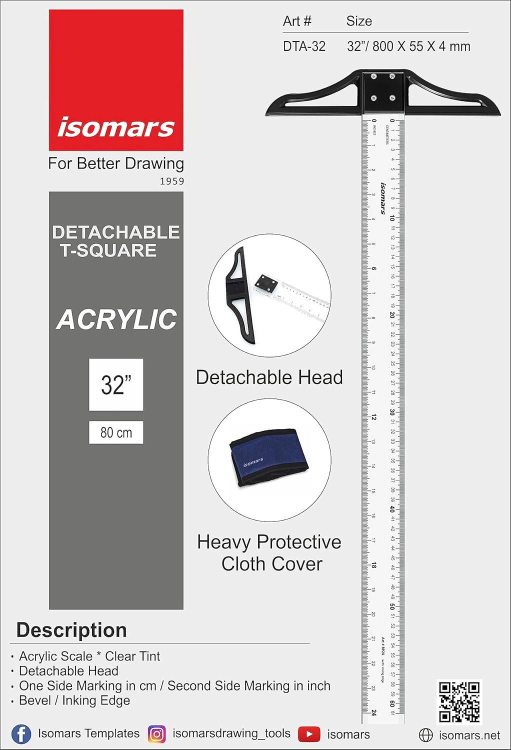 DETACHABLE T-SQUARE  32INCH ( BRAND ISOMARS )