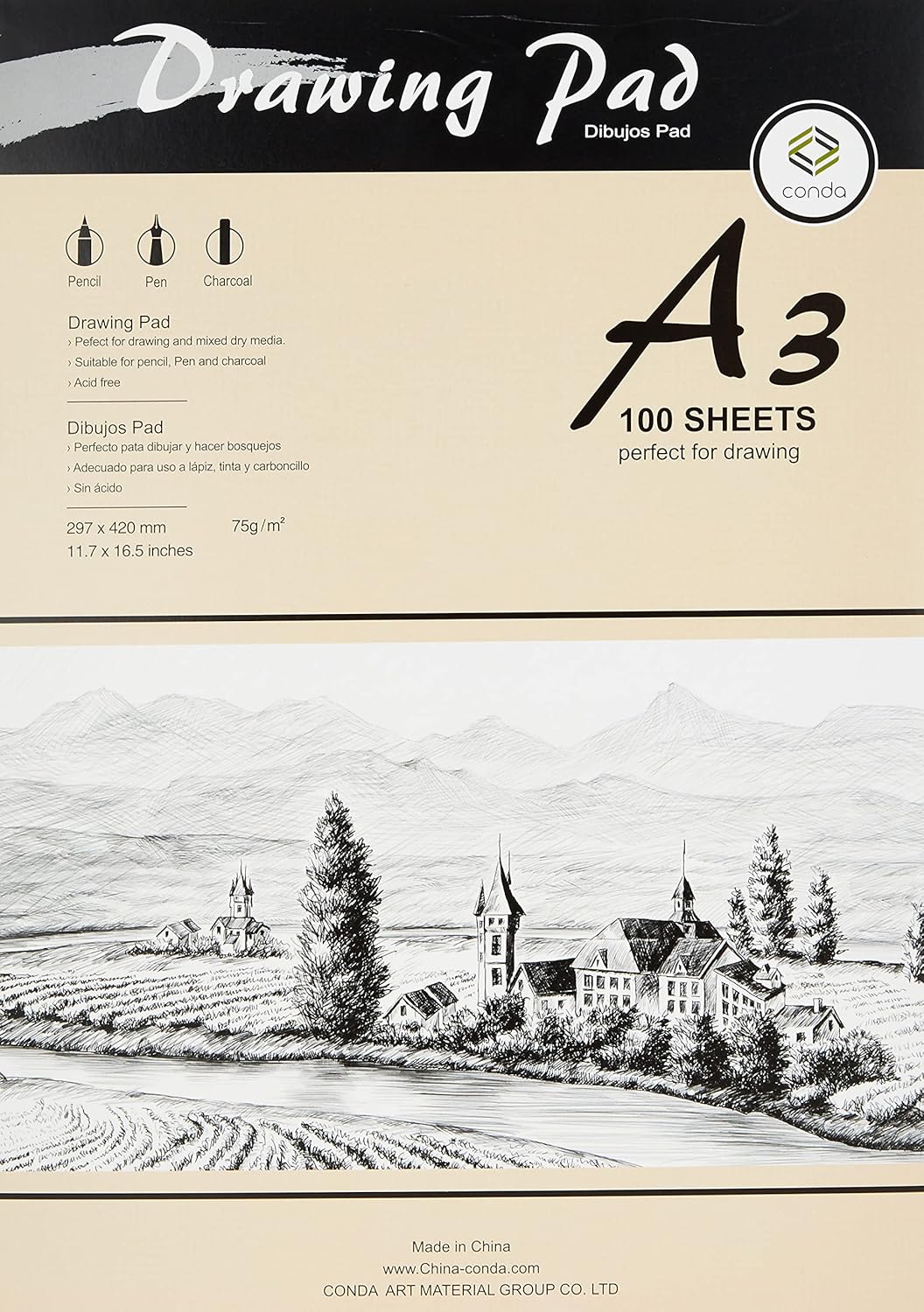 SKETCHBOOK ( BRAND CONDA ) DRAWING PAD A3 SIZE 100SHEETS