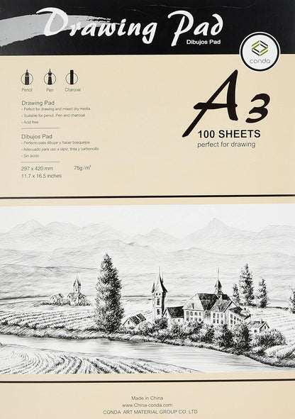 SKETCHBOOK ( BRAND CONDA ) DRAWING PAD A3 SIZE 100SHEETS