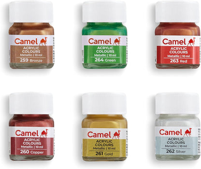 FABRIC PAINT 6 METALLIC COLORS ( BRAND CAMEL )