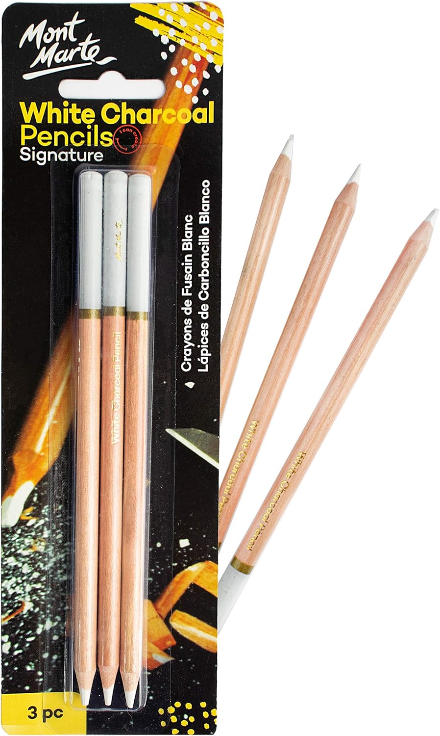 MONT MARTE Charcoal Pencils - White - 3 Piece - Medium - Ideal for Impressive Drawings