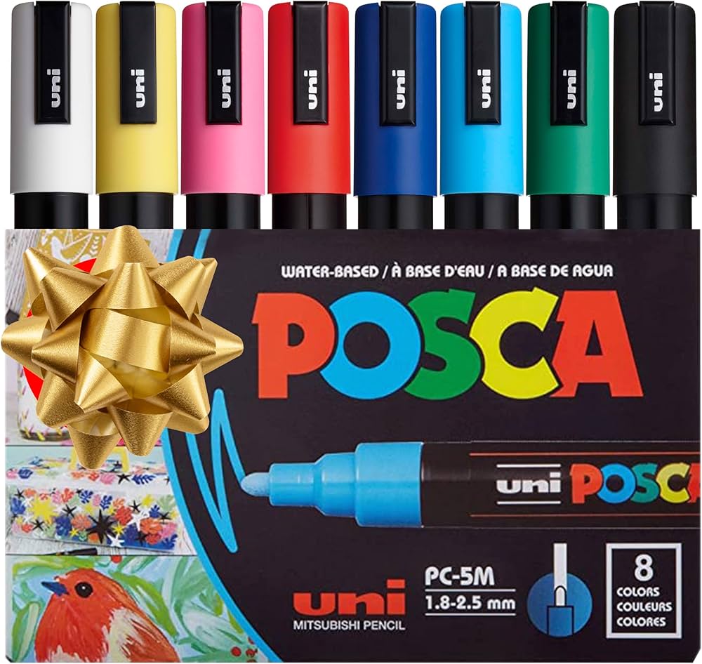 Uni Posca PC-5M Paint Marker Set (8 Colors - 1.8mm to 2.5mm Tip)