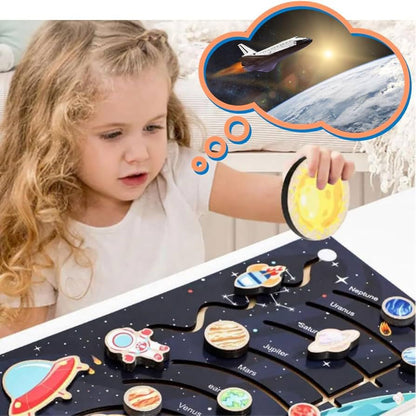 Hero Brands Montessori Wooden Solar System Slide Maze Board Game Space Planet Cognitive Baby Early Education Wooden Puzzle