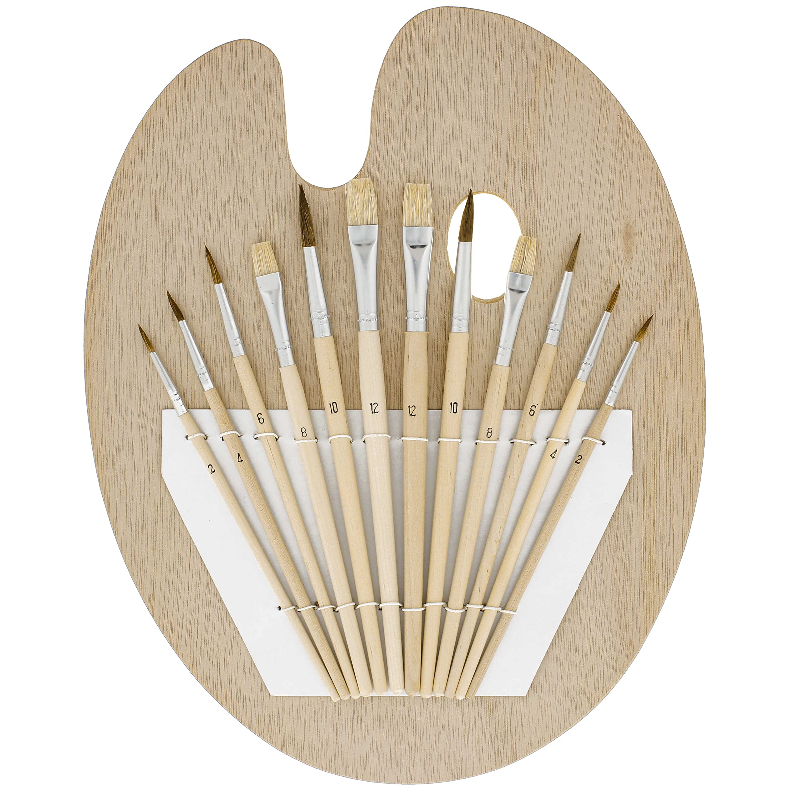 Art Max Wooden Palette with Brushes (12-Piece Set)