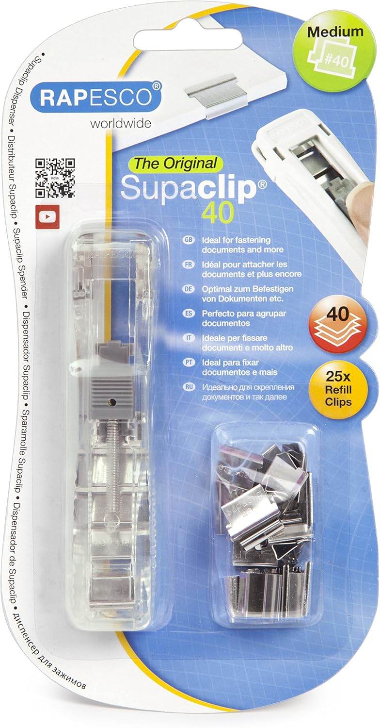 Rapesco RC4025SS Supaclip 40 See Through Dispenser and 25 Stainless Steel Clips