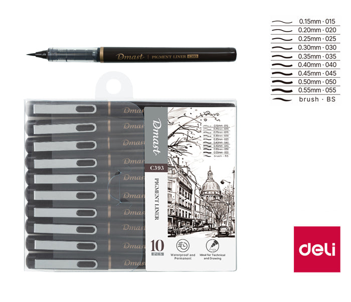 PIGMENT LINER ( BRAND DELI / DMAST ) WATERPROOF AND PERMANENT PEN SET -10