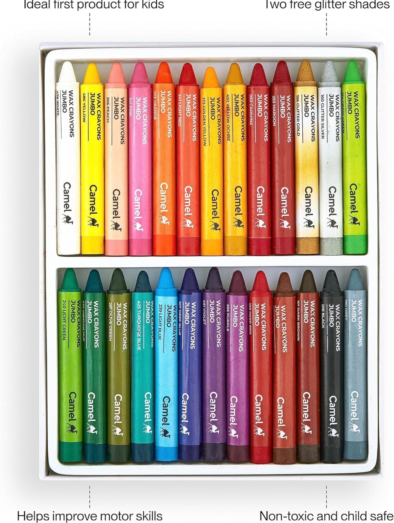 Camel  Wax  Crayons  Assorted  pack  of  24  shades,  Jumbo