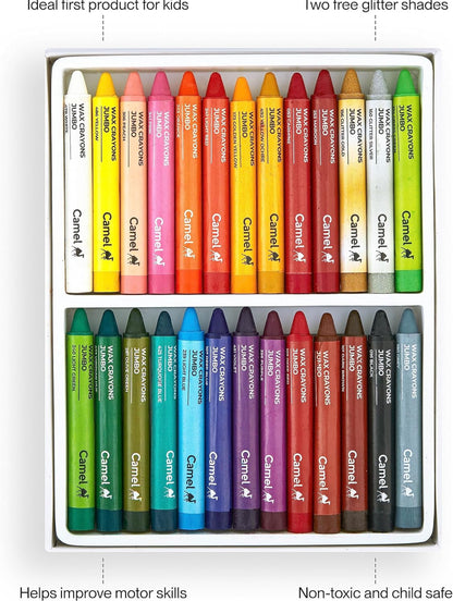 Camel  Wax  Crayons  Assorted  pack  of  24  shades,  Jumbo