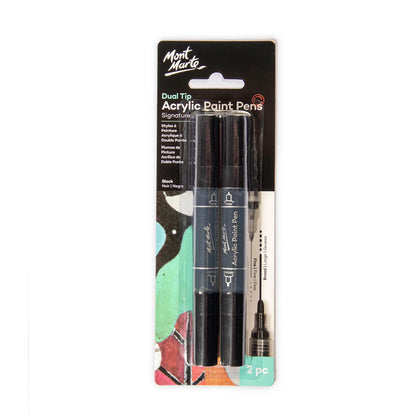 Mont Marte Dual Tip Acrylic Paint Pens - Black (2 pcs)