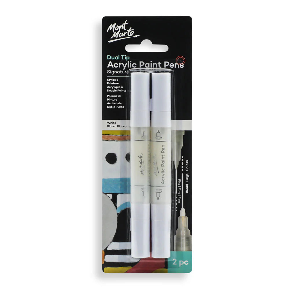 Mont Marte Dual Tip Acrylic Paint Pens - White (2 pcs)