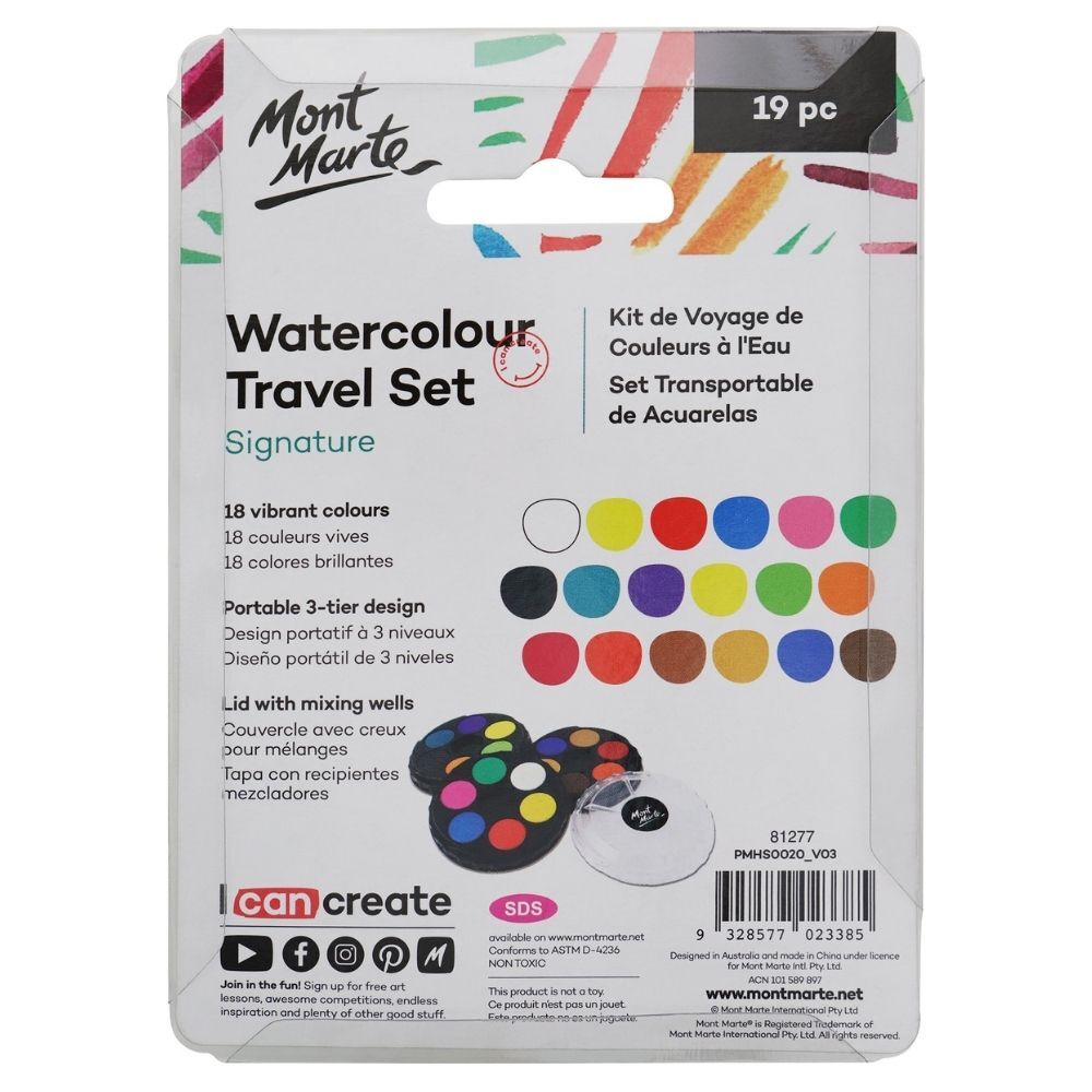 Mont Marte Watercolour Travel Set - Signature (19 Pieces)