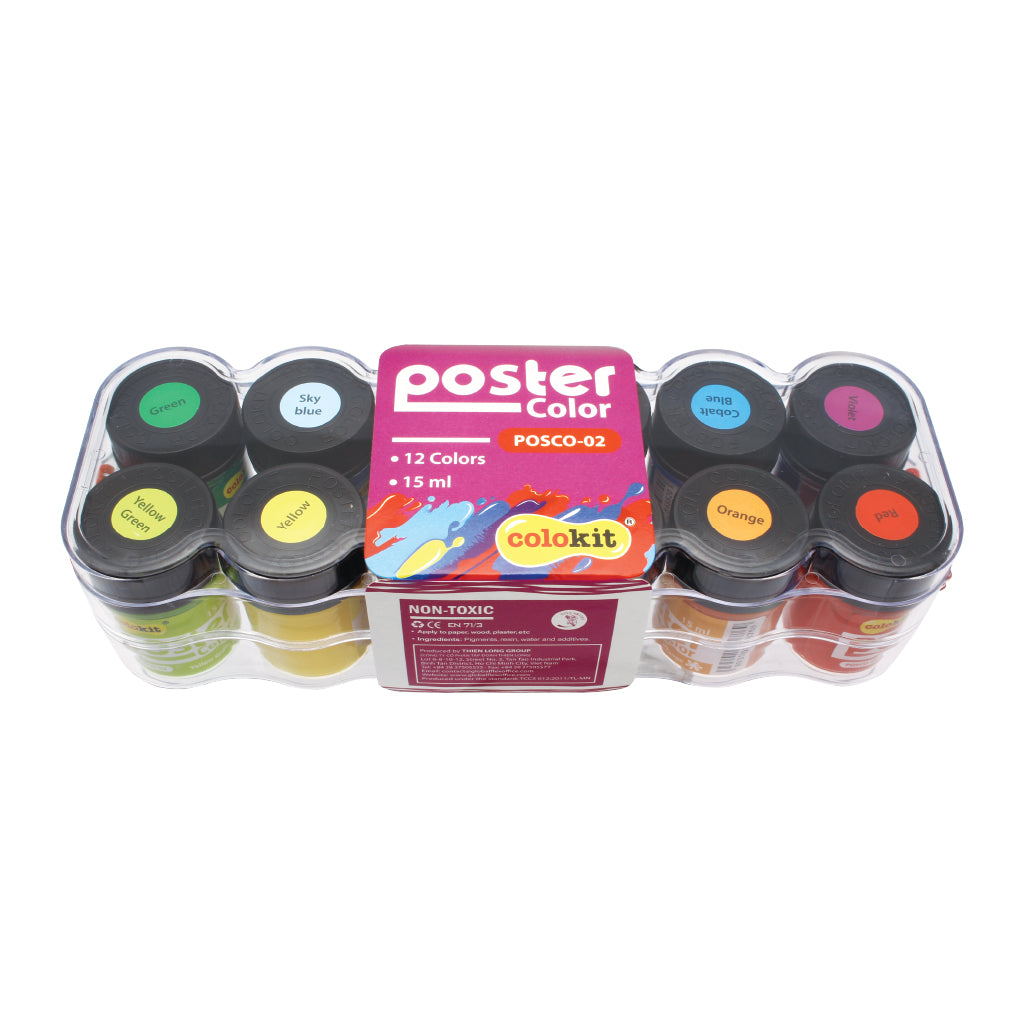 POSTER COLOR POSCO-02  12shades 15ml  ( BRAND COLOKIT ) NON TOXIC