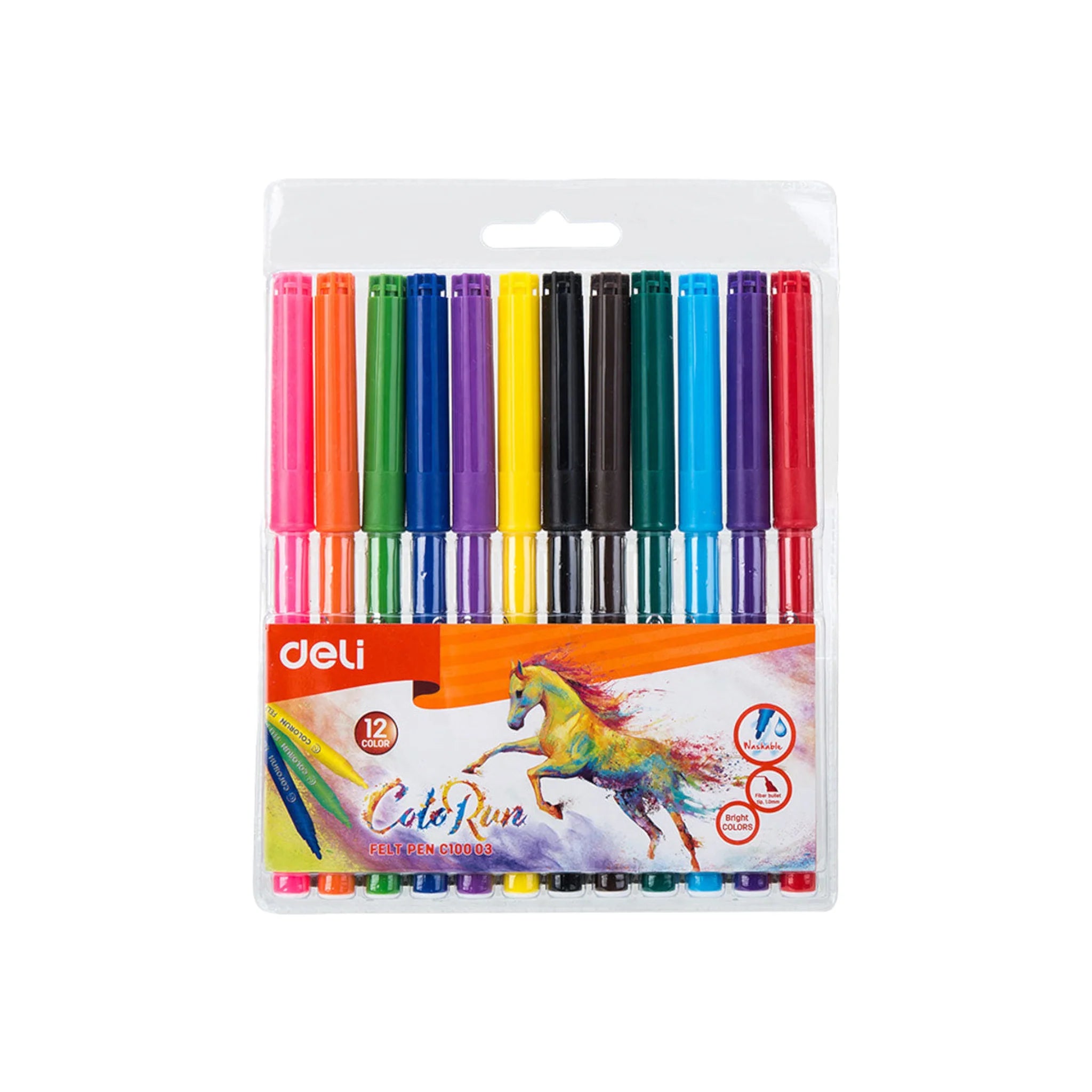 Deli Color Run Felt Pens - 12 Colors