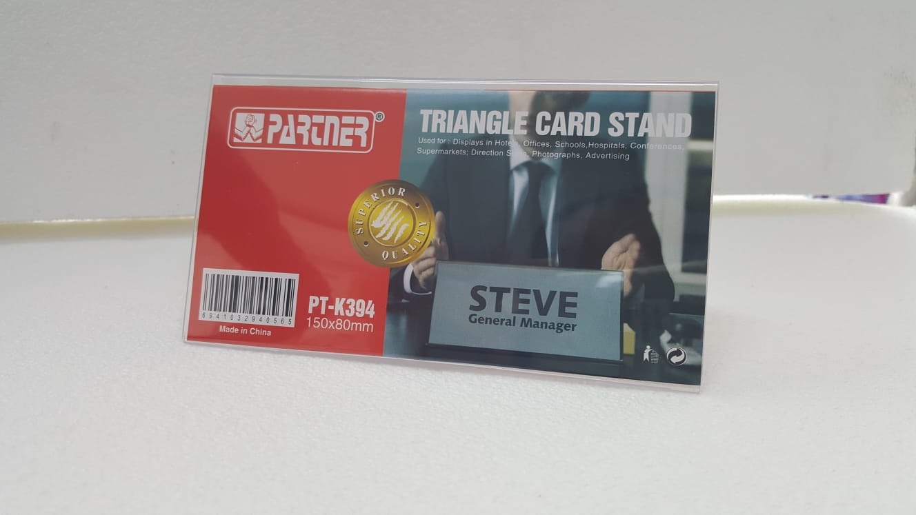 TRIANGLE CARD STAND PT-K395 210X75mm REGULAR SIZE ( BRAND PARTNER )