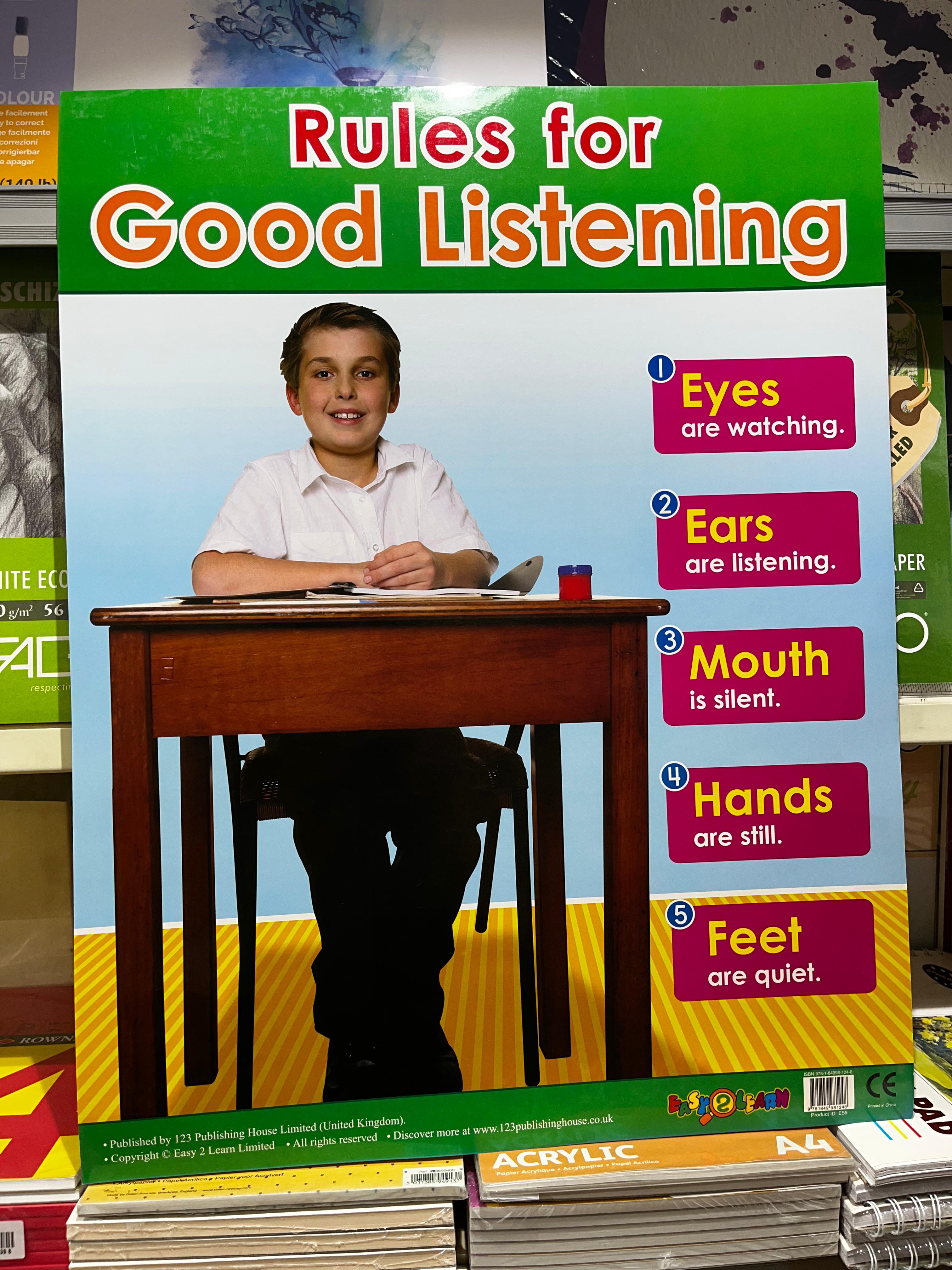 ENGLISH CHART BOARD -  RULES FOR GOOD LISTENING ID (E55)