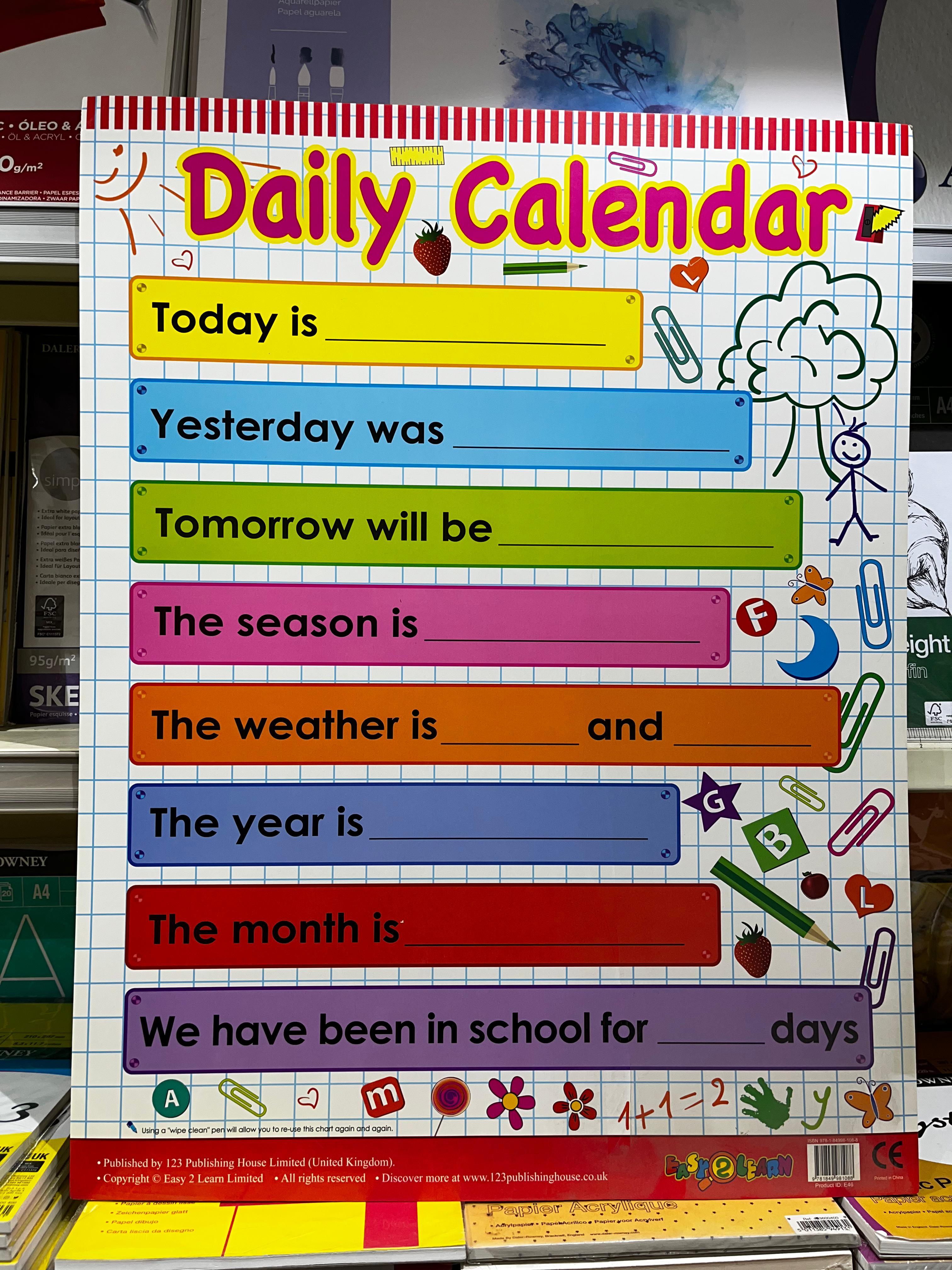 ENGLISH CHART BOARD - DAILY CALENDAR ID (E46)