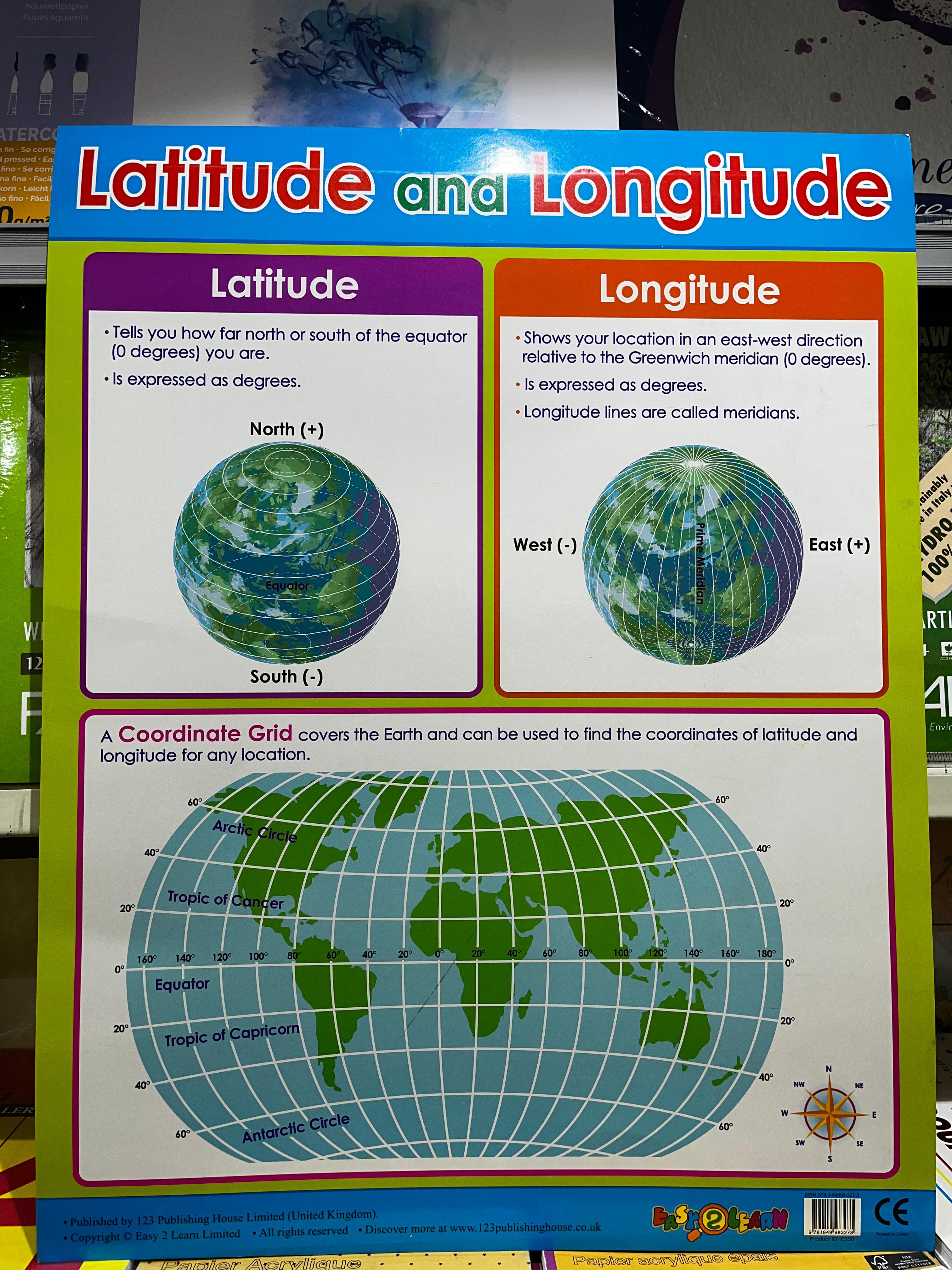 ENGLISH CHART BOARD - LATITUDE AND LONGITUDE ID  (E358)