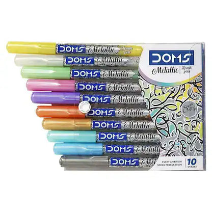 DOMS Metallic Brush Pens (10 Colors - Metallic Finish)