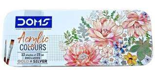 ACRYLIC COLORS 12shades X 15ml INCLUDES GOLD AND SILVER  ( BRAND DOMS )