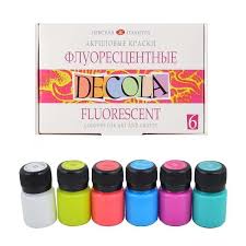 ACRYLIC FLOUROSCENT COLORS FOR ARTS AND CRAFT 6shades  ( BRAND DECOLA )