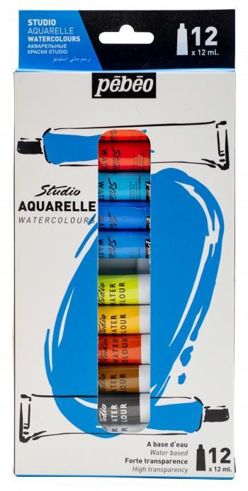 Pébéo Studio Aquarelle Watercolour Set - 12 Colors (12 ml Each)