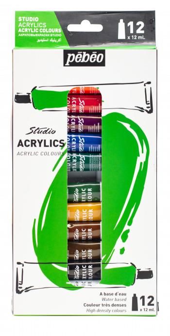 Pébéo Studio Acrylic Colour Set - 12 Colors (12 ml Each)