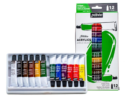 Pébéo Studio Acrylic Colour Set - 12 Colors (12 ml Each)