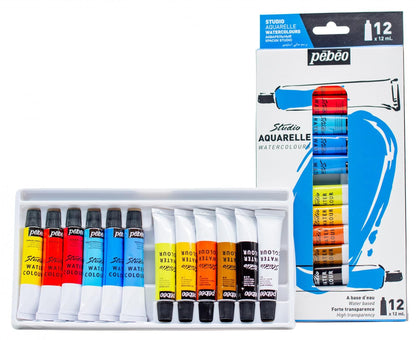 Pébéo Studio Aquarelle Watercolour Set - 12 Colors (12 ml Each)